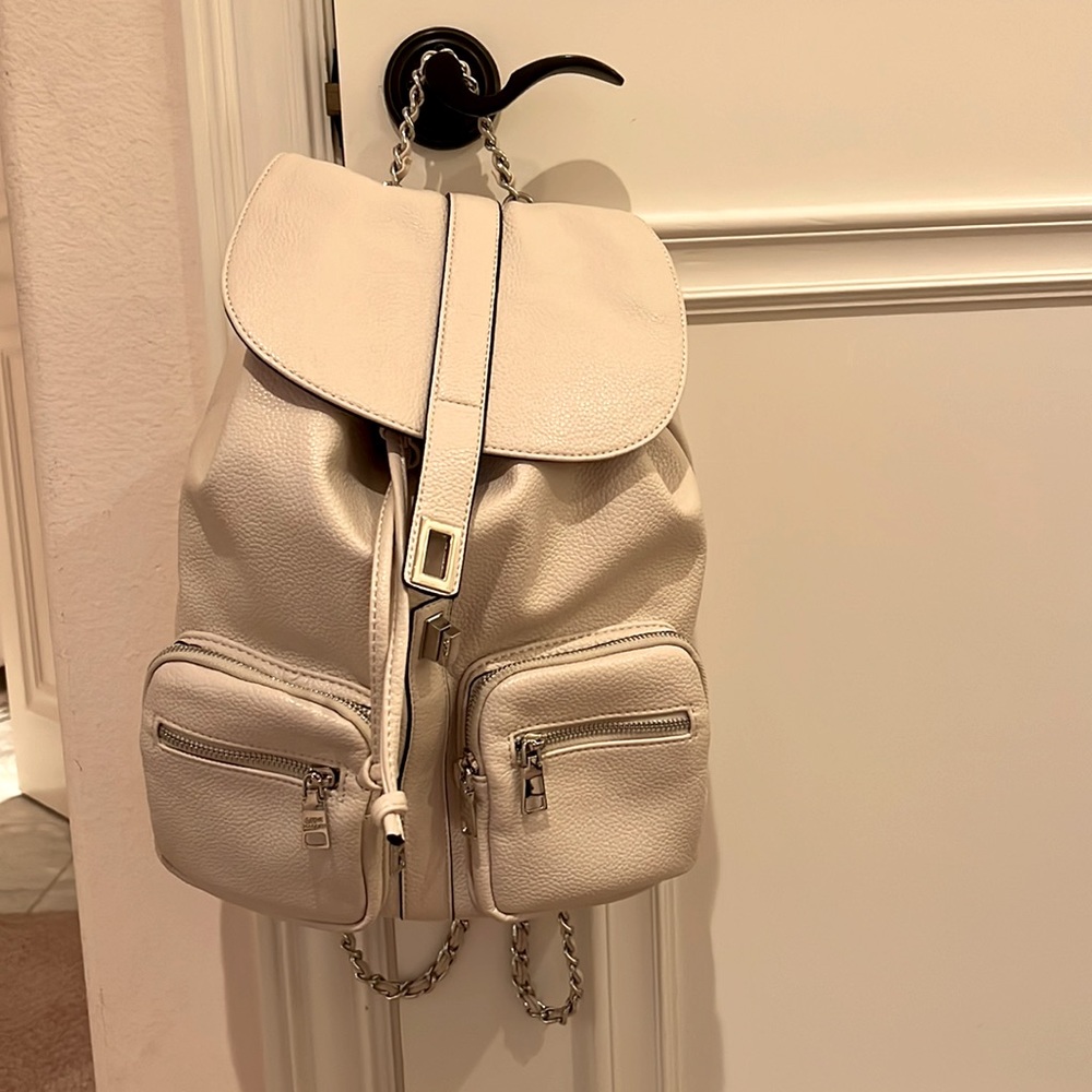White Steve Madden backpack with silver braided chains